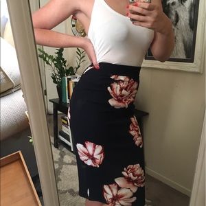 Navy Floral Pencil Skirt